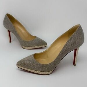 Authentic Christian Louboutin Pigalle Plato 100 Glittex/Lame Sirene Pump sz 38.5